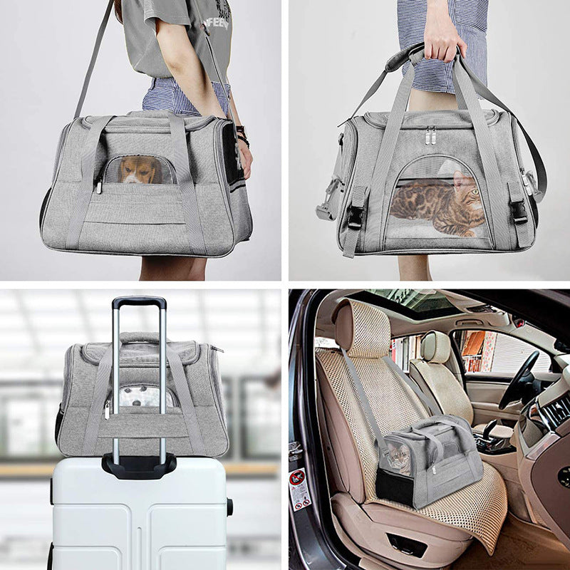 Portable Pet Bag for Small Dogs and Cats - Black Travel Tote with Pet Mat (44x25x28cm)