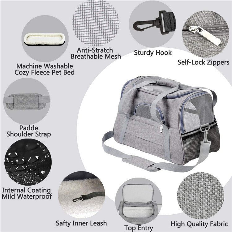 Portable Pet Bag for Small Dogs and Cats - Light blue Travel Tote with Pet Mat (44x25x28cm)