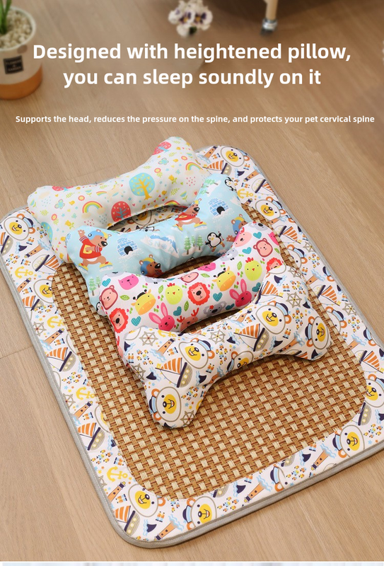 Size S Style 3 Colorful Pet Cooling Mat for Dogs and Cats - Summer Breathable Woven Rattan Bed with Sponge Cushion, Durable and Chew-Resistant