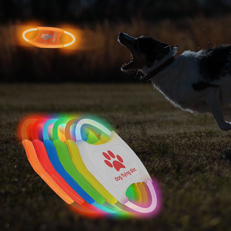 Blue LED Rechargeable Dog Flying Disc - Glow-in-the-Dark Pet Training Toy with Paw Design