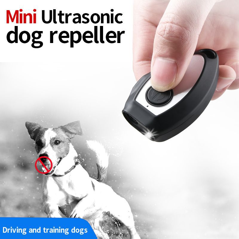 Black Portable Ultrasonic Dog Repeller & Trainer - Anti-Barking Device with LED Flashlight, USB-C Rechargeable