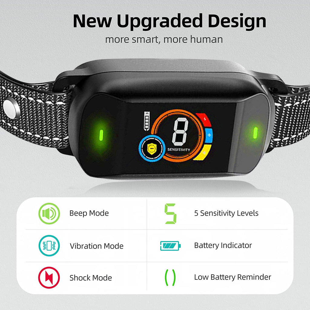 USB Rechargeable Smart Anti-Bark Collar with Color Screen - Waterproof Shock Training Collar