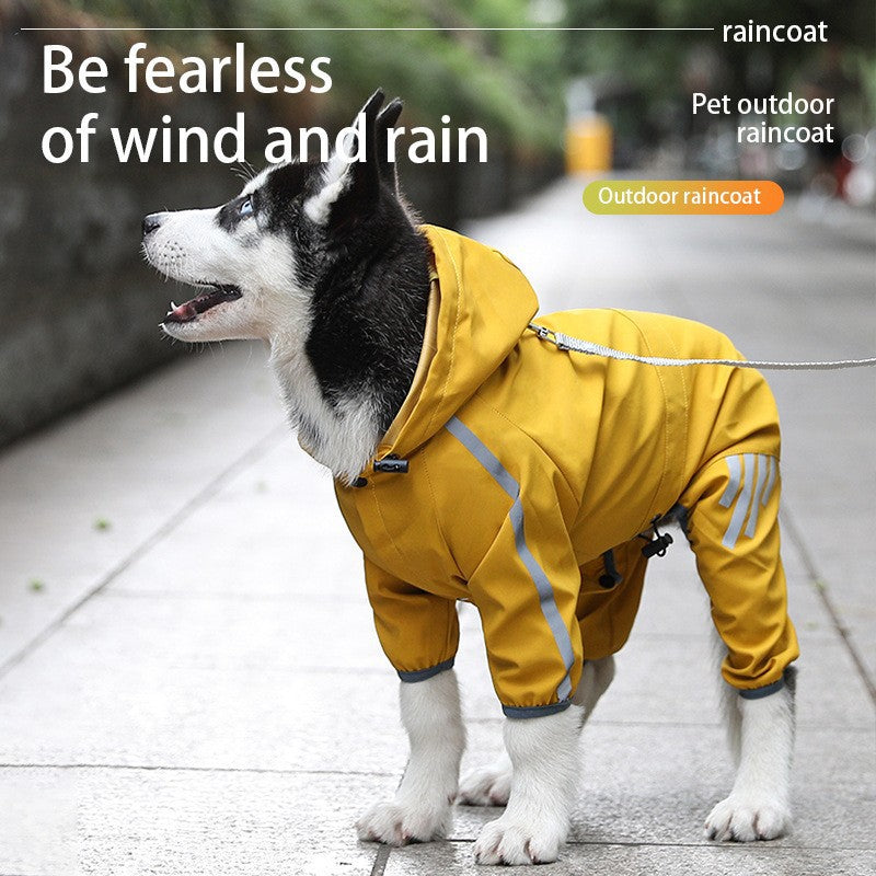 XXL Purple And Gray Trim Waterproof Four-Legged Dog Raincoat with Leash Hole for Small Breeds