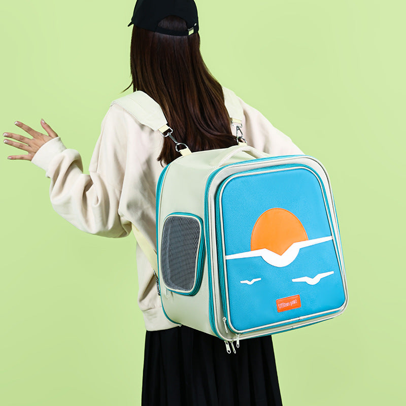 Expandable Pet Carrier Backpack for Cats & Small Dogs - Breathable Mesh, Multiple Entrances(Purple)