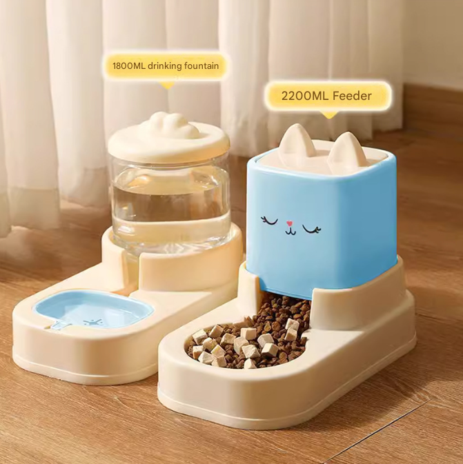 Blue Automatic Pet Feeder and Water Dispenser Set - Large Capacity Gravity Food & Water Combo for Cats & Dogs